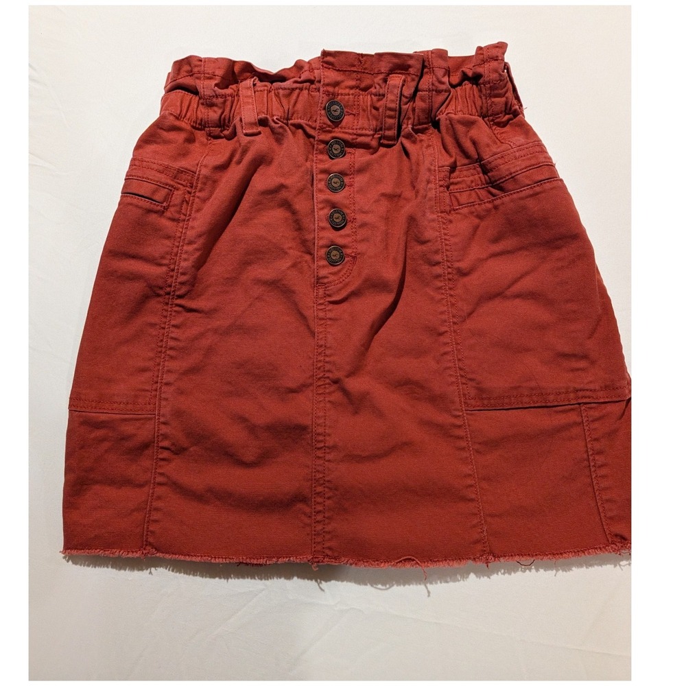 Hollister Ultra High Rise Paperbag Mini Skirt Rust Orange Button Fly XS